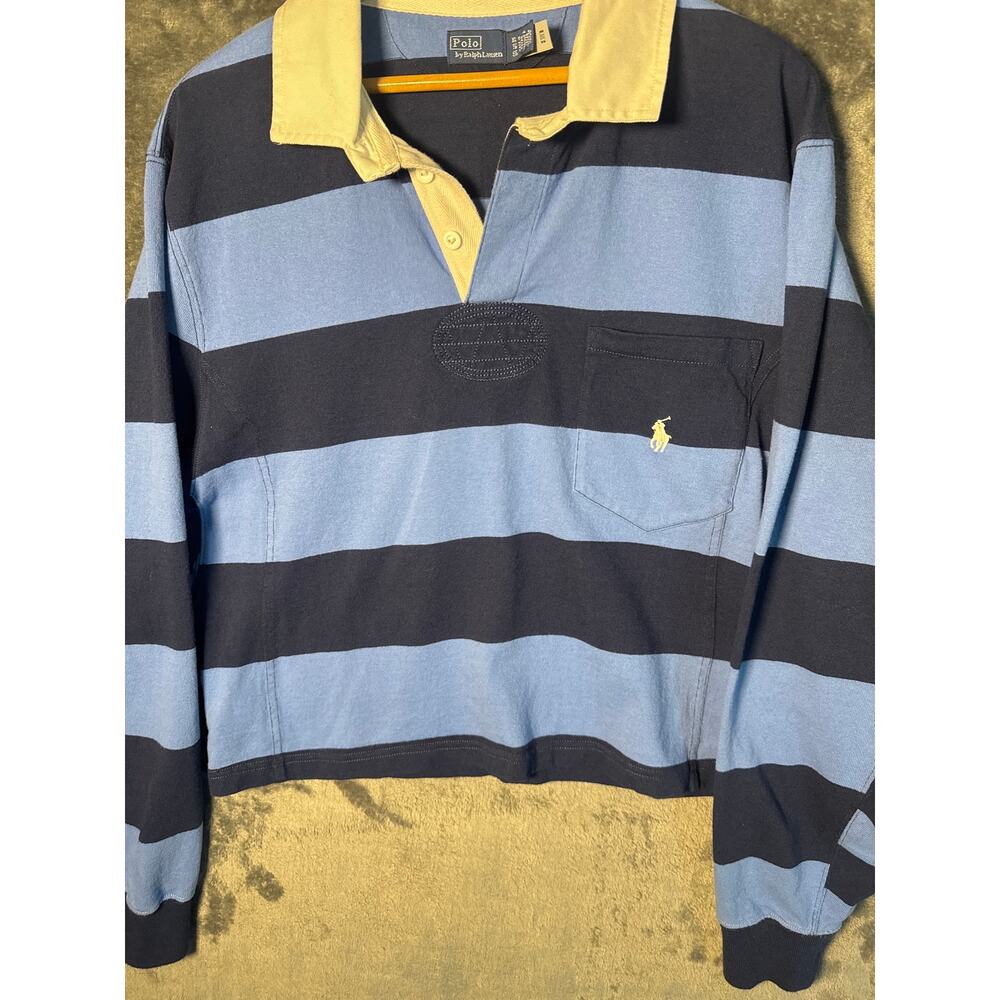 Polo Ralph Lauren Cropped Rugby Shirt Womens XL Striped Tailored Preppy Coquette - Picture 7 of 7